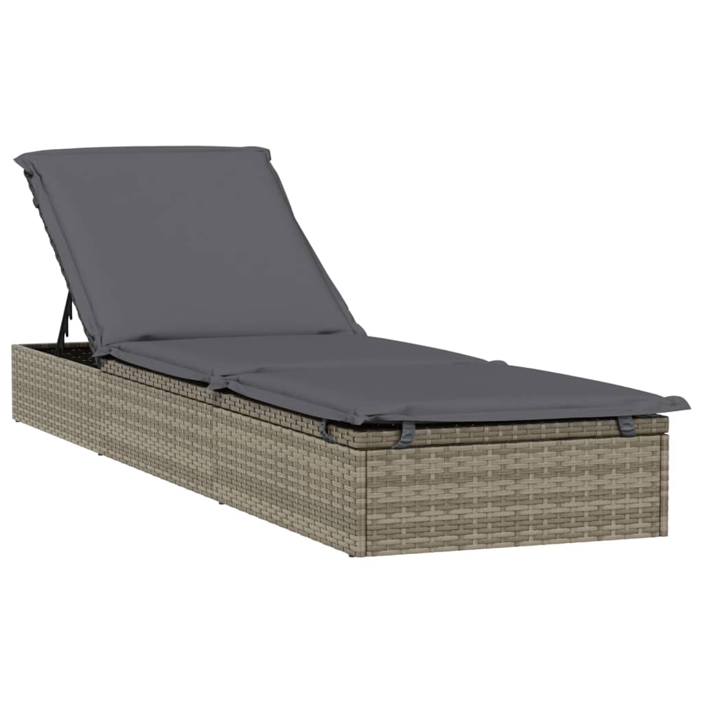 Lettino Prendisole con Tavolino Grigio in Polyrattan - homemem39