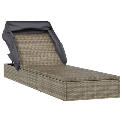 Lettino con Tetto Pieghevole Grigio 213x63x97 cm Polyrattan - homemem39