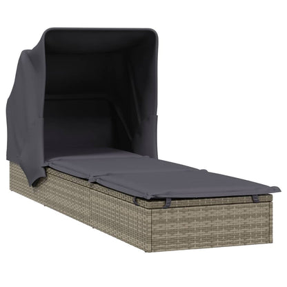 Lettino con Tetto Pieghevole Grigio 213x63x97 cm Polyrattan - homemem39