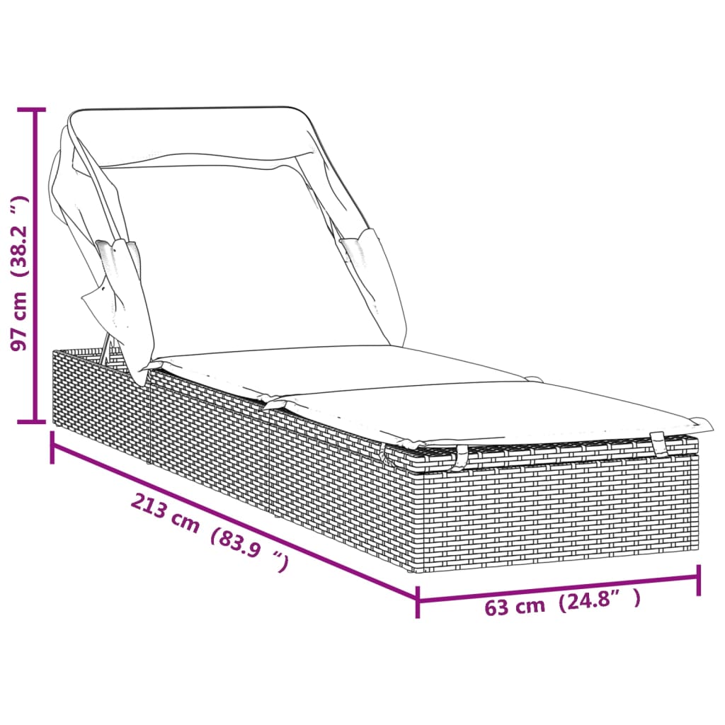 Lettino con Tetto Pieghevole Grigio 213x63x97 cm Polyrattan - homemem39