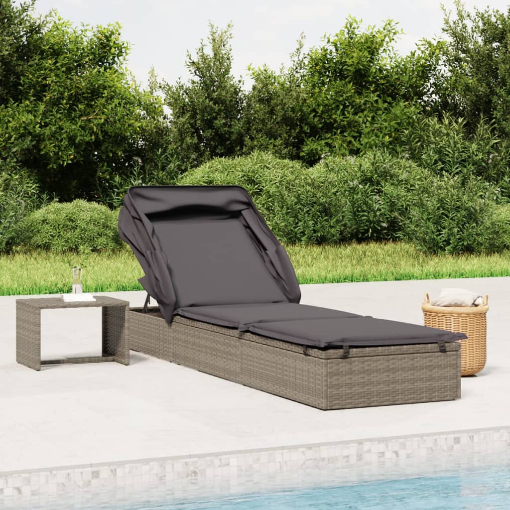 Lettino con Tetto Pieghevole Grigio 213x63x97 cm Polyrattan - homemem39