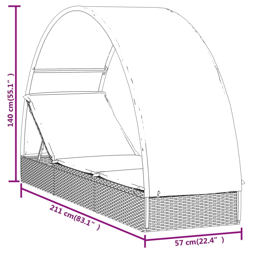 Lettino con Tetto Rotondo Grigio 211x57x140 cm Polyrattan - homemem39