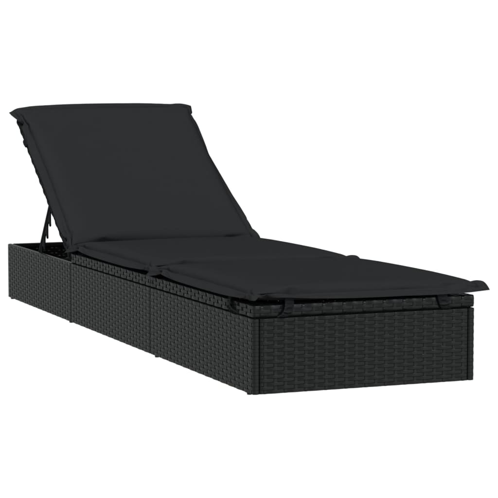 Lettino con Tetto Rotondo Nero 211x57x140 cm Polyrattan - homemem39