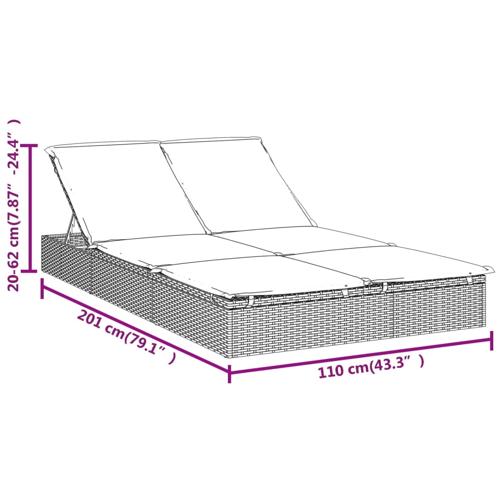 Lettini Prendisole 2pz Grigio 201x55x20 cm Polyrattan - homemem39