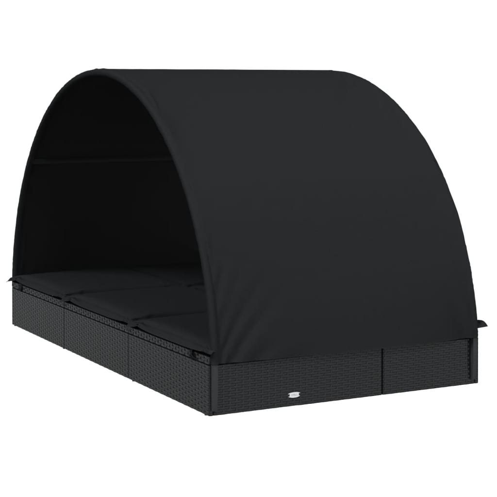 Lettini 2pz Tetto Rotondo Nero 211x112x140 cm Polyrattan - homemem39