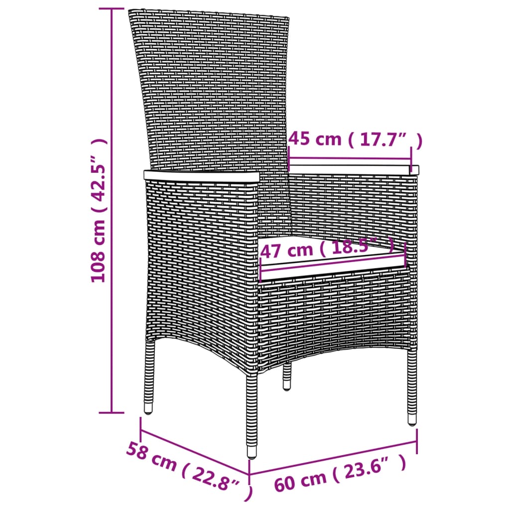 Sedie da Giardino con Cuscini 2 pz in Polyrattan Nere - homemem39