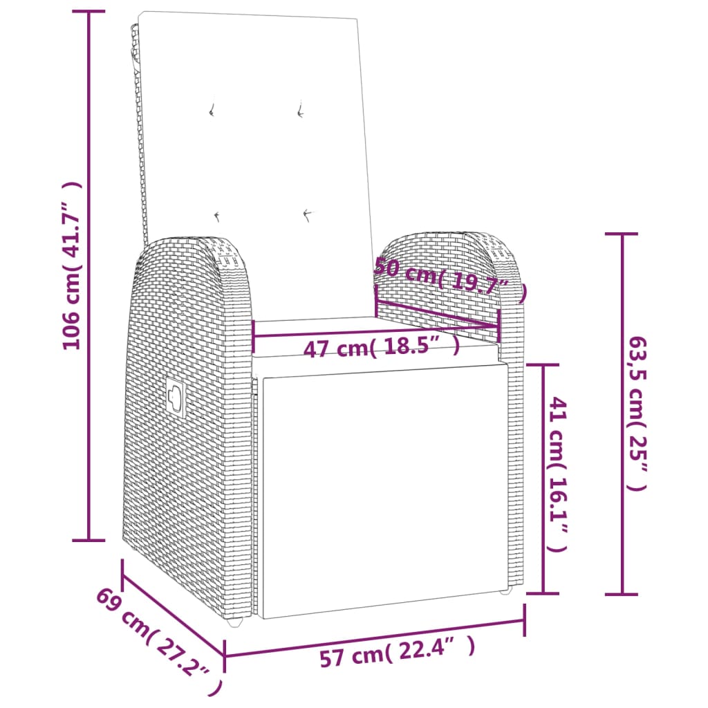 Sedie Reclinabili da Giardino con Cuscini 2pz Grigio Polyrattan - homemem39