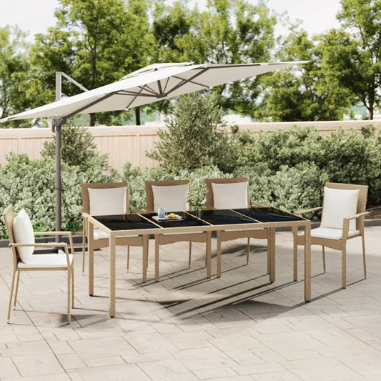 Tavolo da Giardino Piano Vetro Beige Polyrattan Vetro Temperato - homemem39