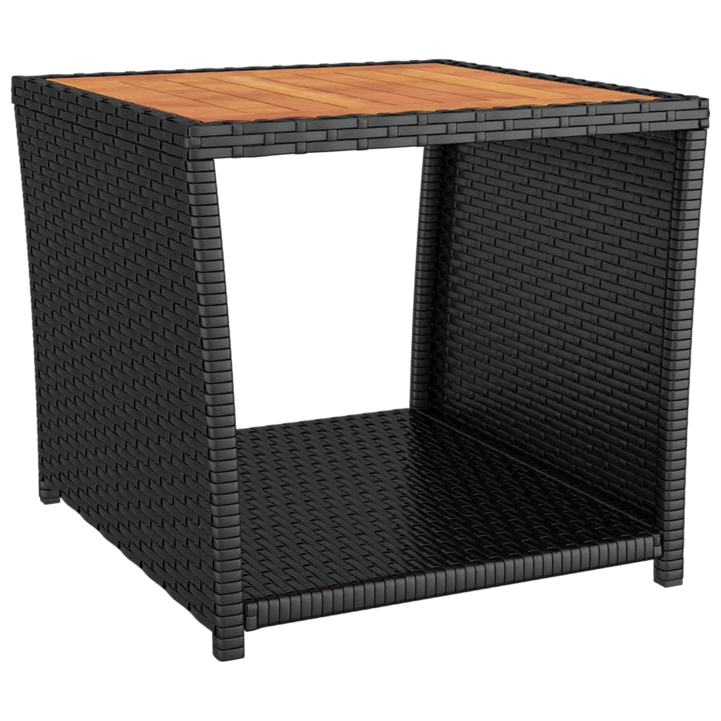 Tavolino con Piano Legno Nero Polyrattan Legno Massello Acacia - homemem39