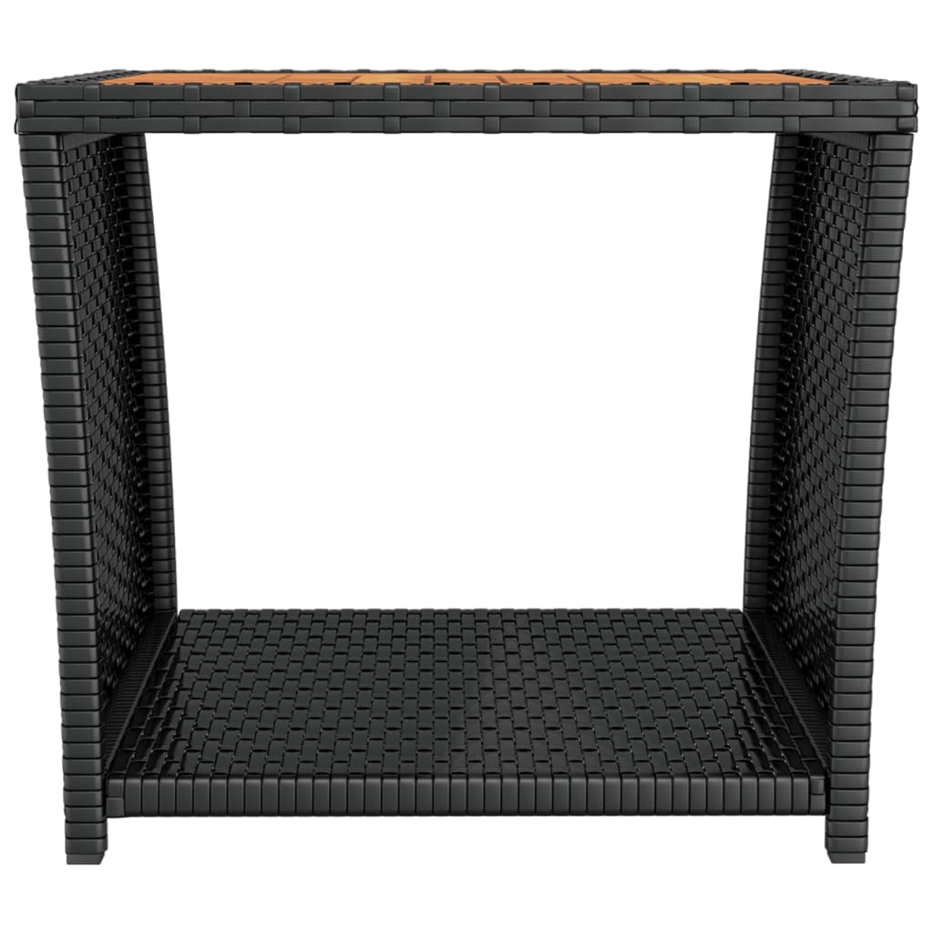 Tavolino con Piano Legno Nero Polyrattan Legno Massello Acacia - homemem39