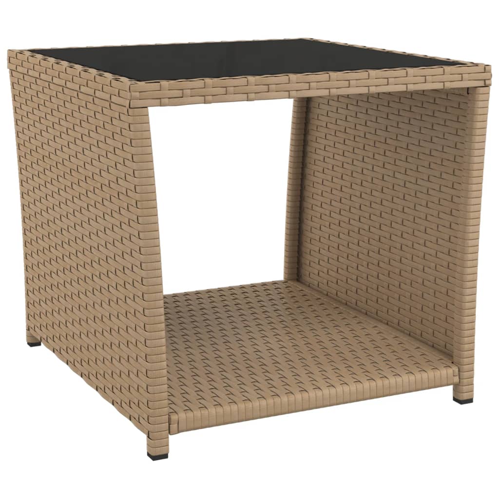 Tavolino con Piano Vetro Beige in Polyrattan e Vetro Temperato - homemem39