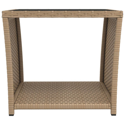 Tavolino con Piano Vetro Beige in Polyrattan e Vetro Temperato - homemem39