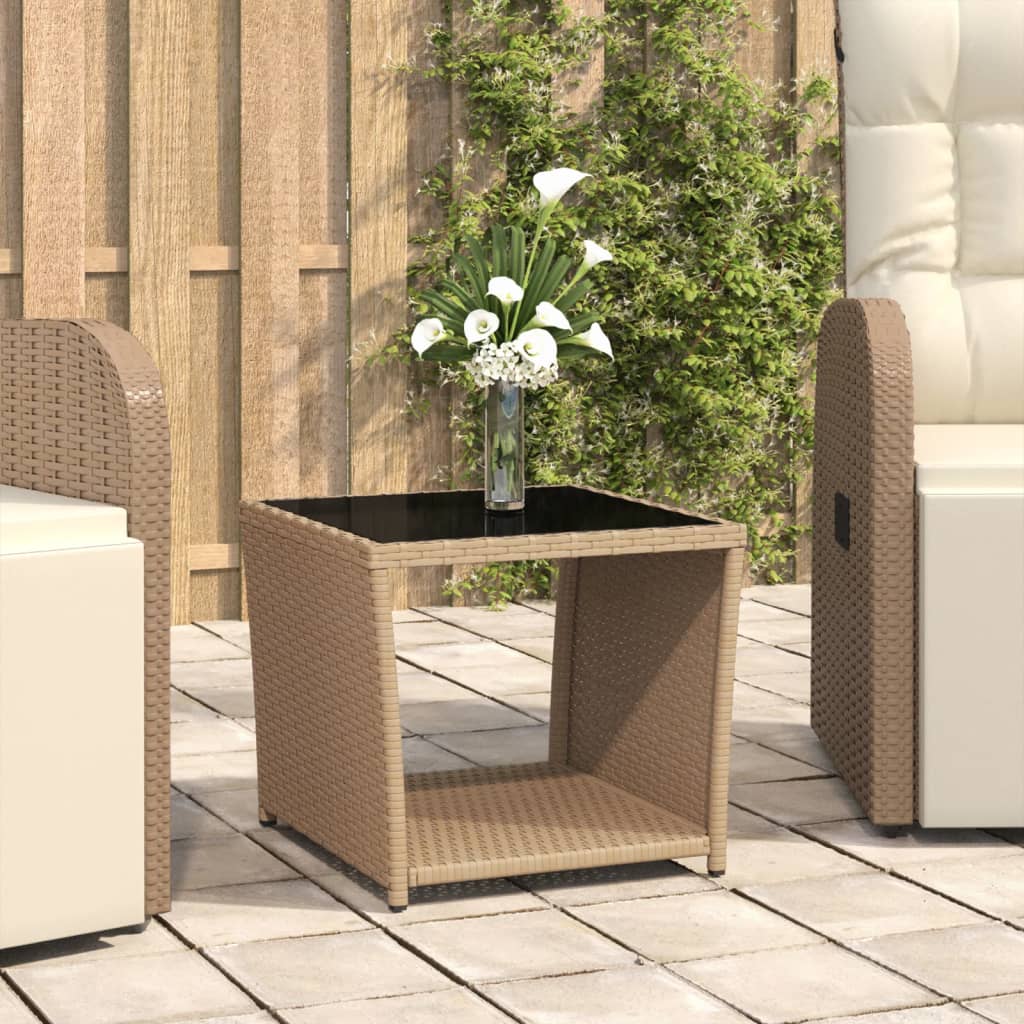 Tavolino con Piano Vetro Beige in Polyrattan e Vetro Temperato - homemem39