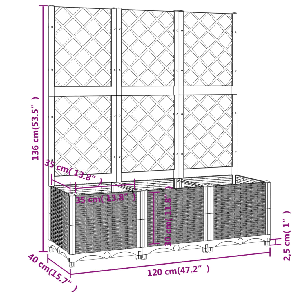 Fioriera Giardino con Graticcio Grigio Chiaro 120x40x136cm PP - homemem39