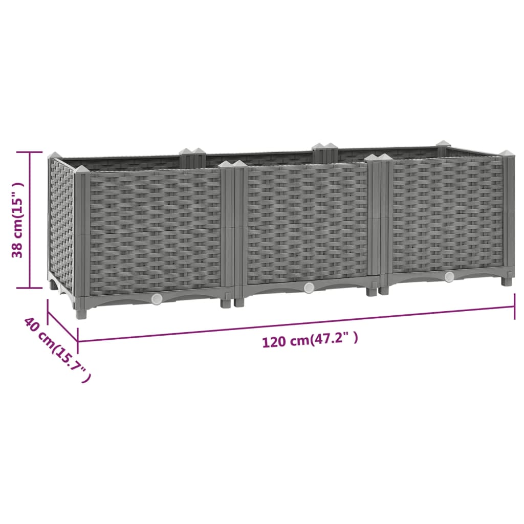 Fioriera Rialzata 120x40x38 cm in Polipropilene - homemem39