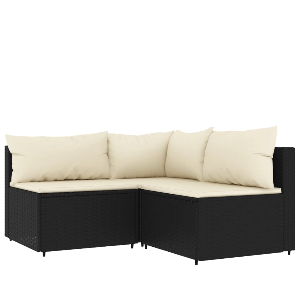 Set Divani da Giardino 3 pz con Cuscini Nero in Polyrattan - homemem39