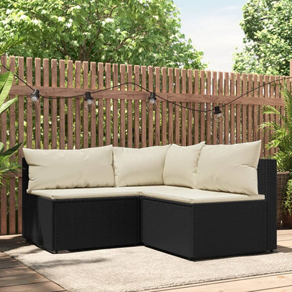 Set Divani da Giardino 3 pz con Cuscini Nero in Polyrattan - homemem39