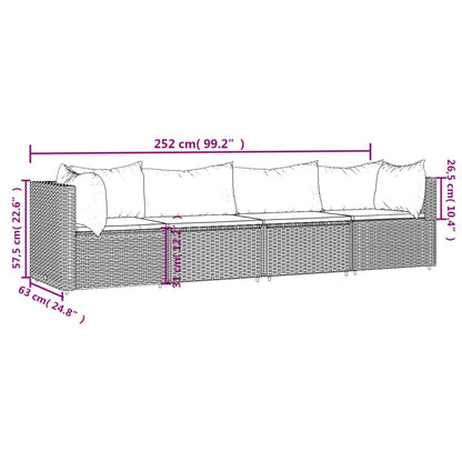 Set Divani da Giardino 4 pz con Cuscini Nero in Polyrattan - homemem39