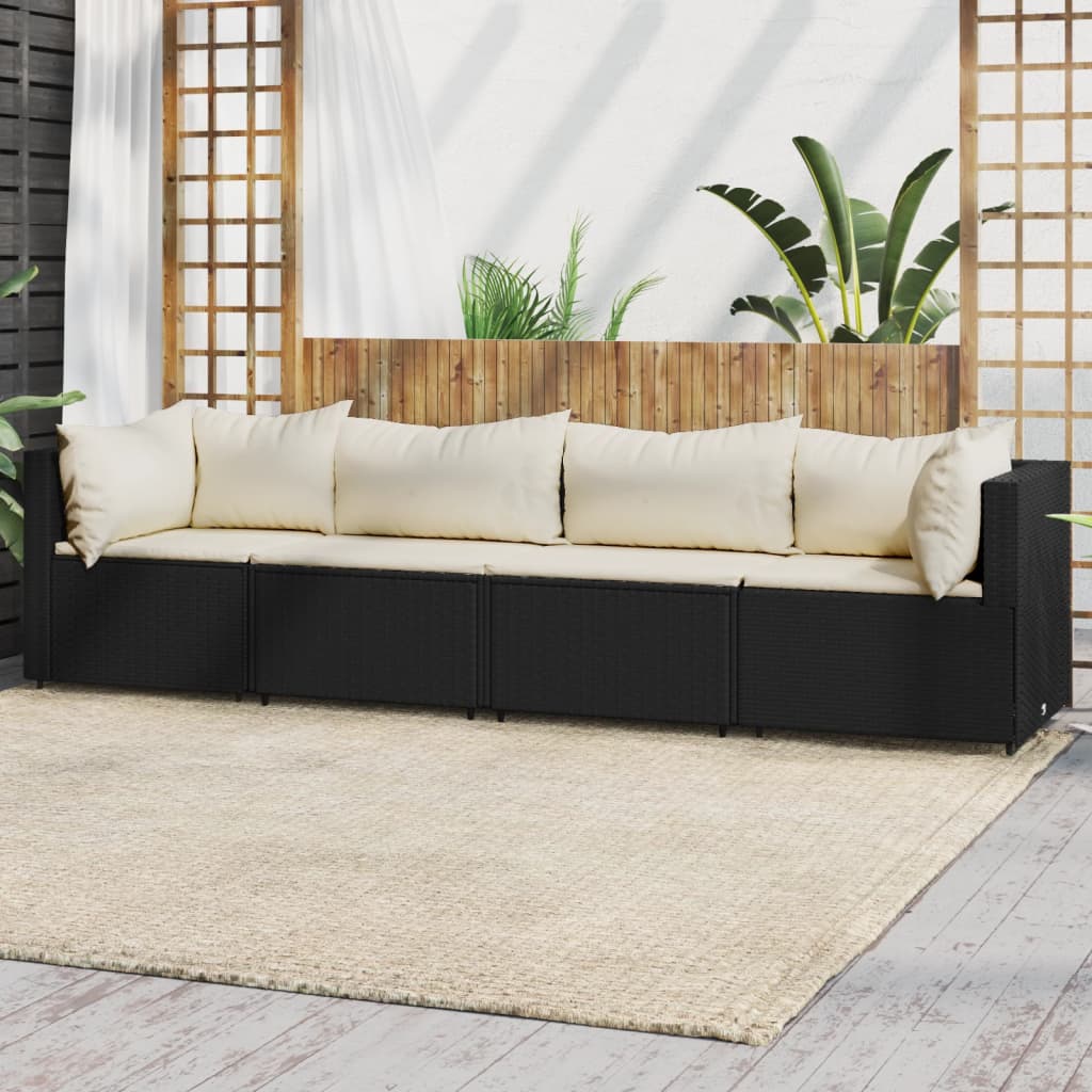 Set Divani da Giardino 4 pz con Cuscini Nero in Polyrattan - homemem39