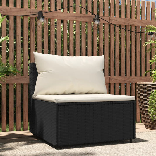 Divano Centrale da Giardino con Cuscini in Polyrattan Nero - homemem39