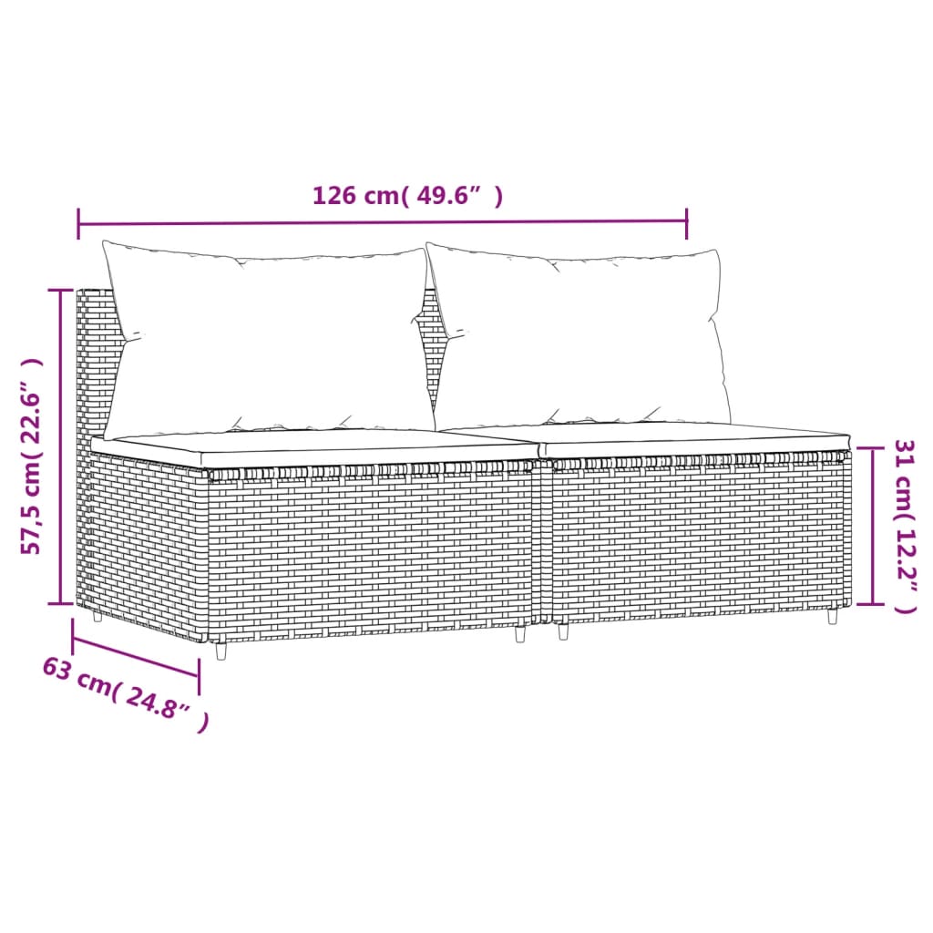 Divani Centrali da Giardino con Cuscini 2pz in Polyrattan Nero - homemem39