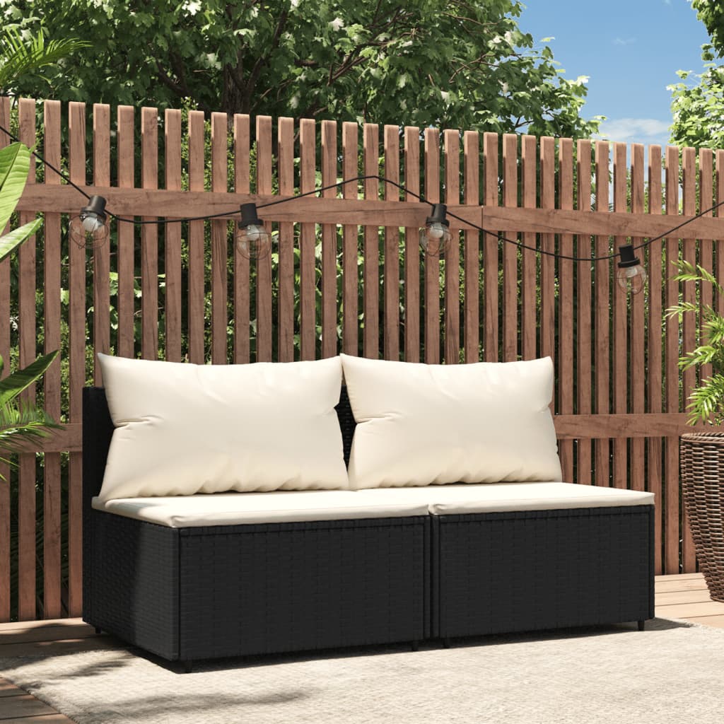 Divani Centrali da Giardino con Cuscini 2pz in Polyrattan Nero - homemem39