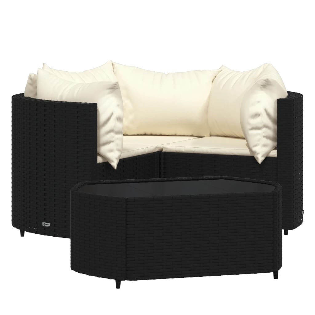 Set Divani da Giardino 4 pz con Cuscini Nero in Polyrattan - homemem39