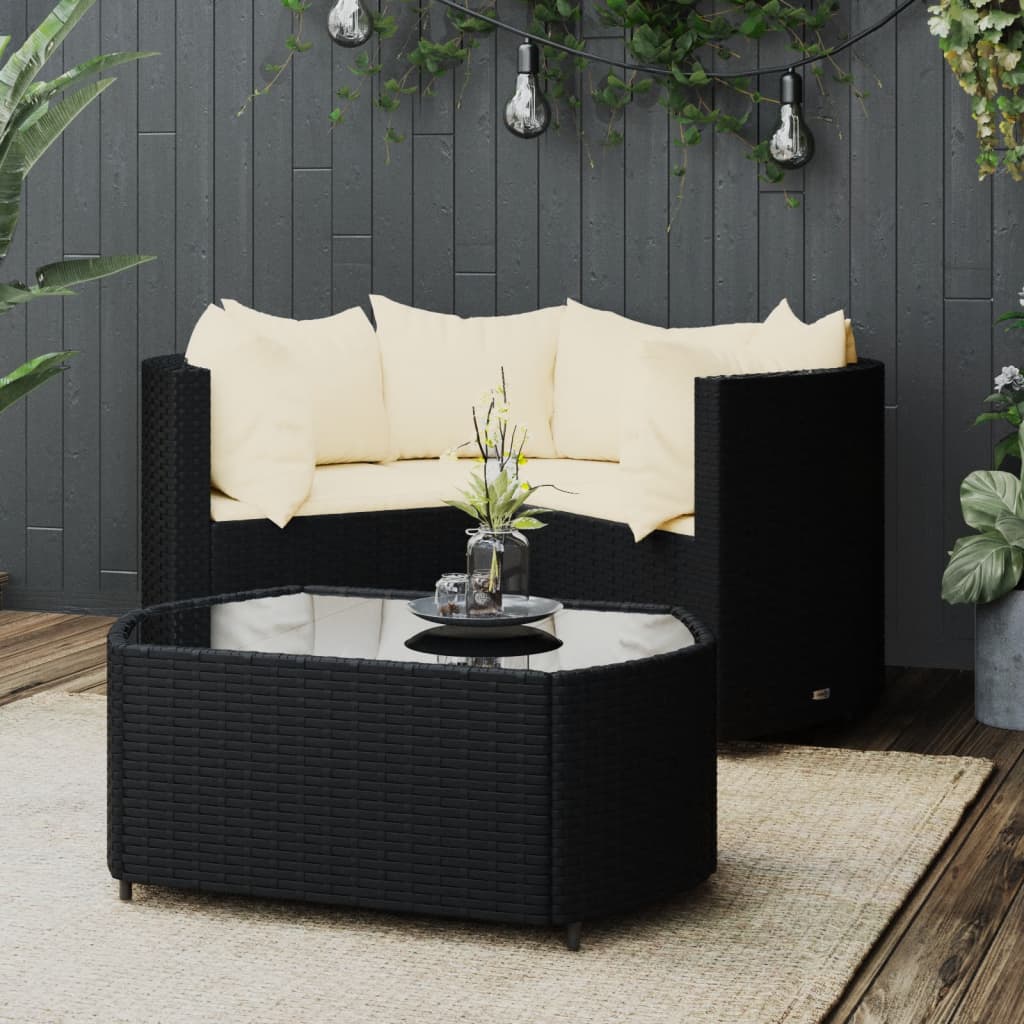 Set Divani da Giardino 4 pz con Cuscini Nero in Polyrattan - homemem39