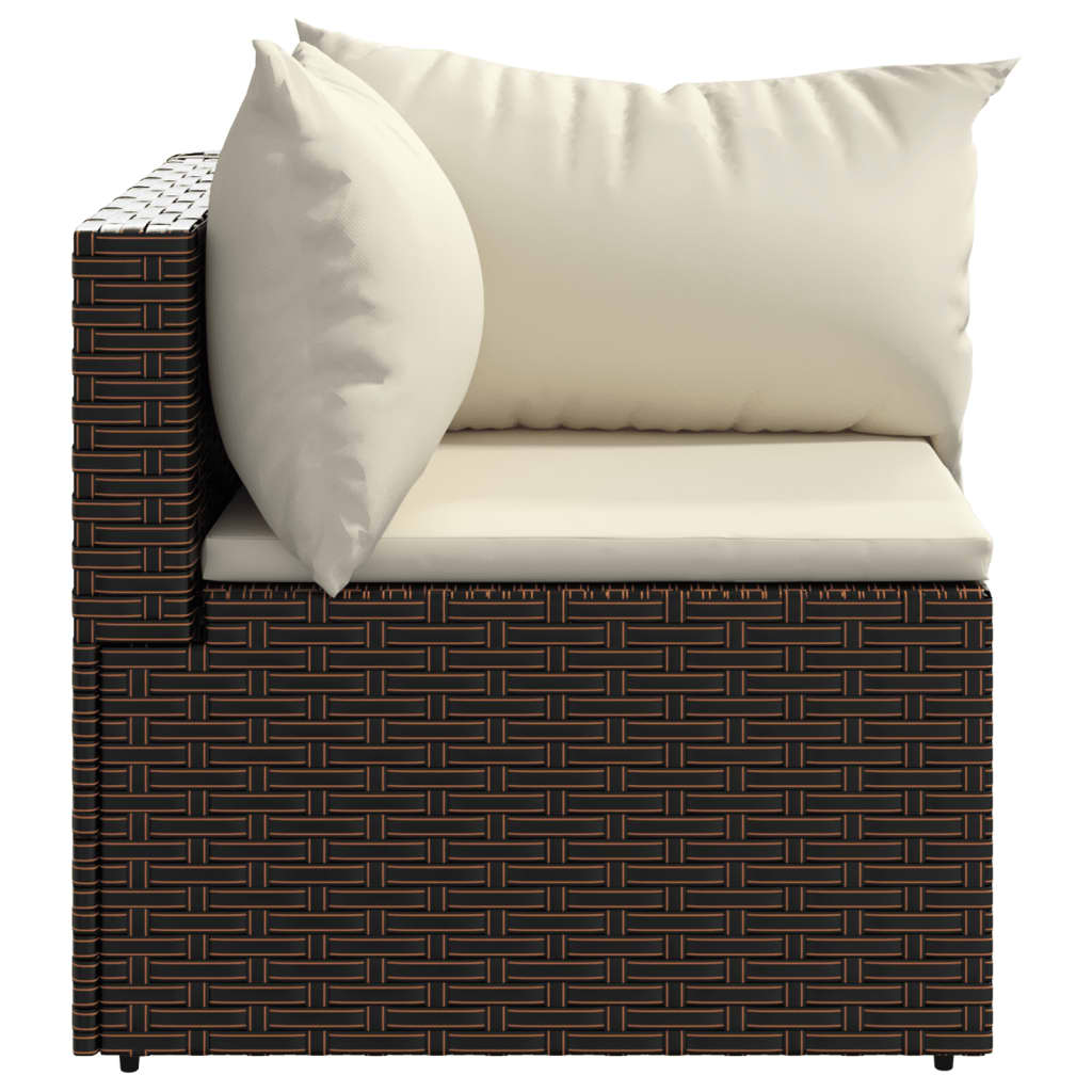 Divano Angolare da Giardino con Cuscini in Polyrattan Marrone - homemem39