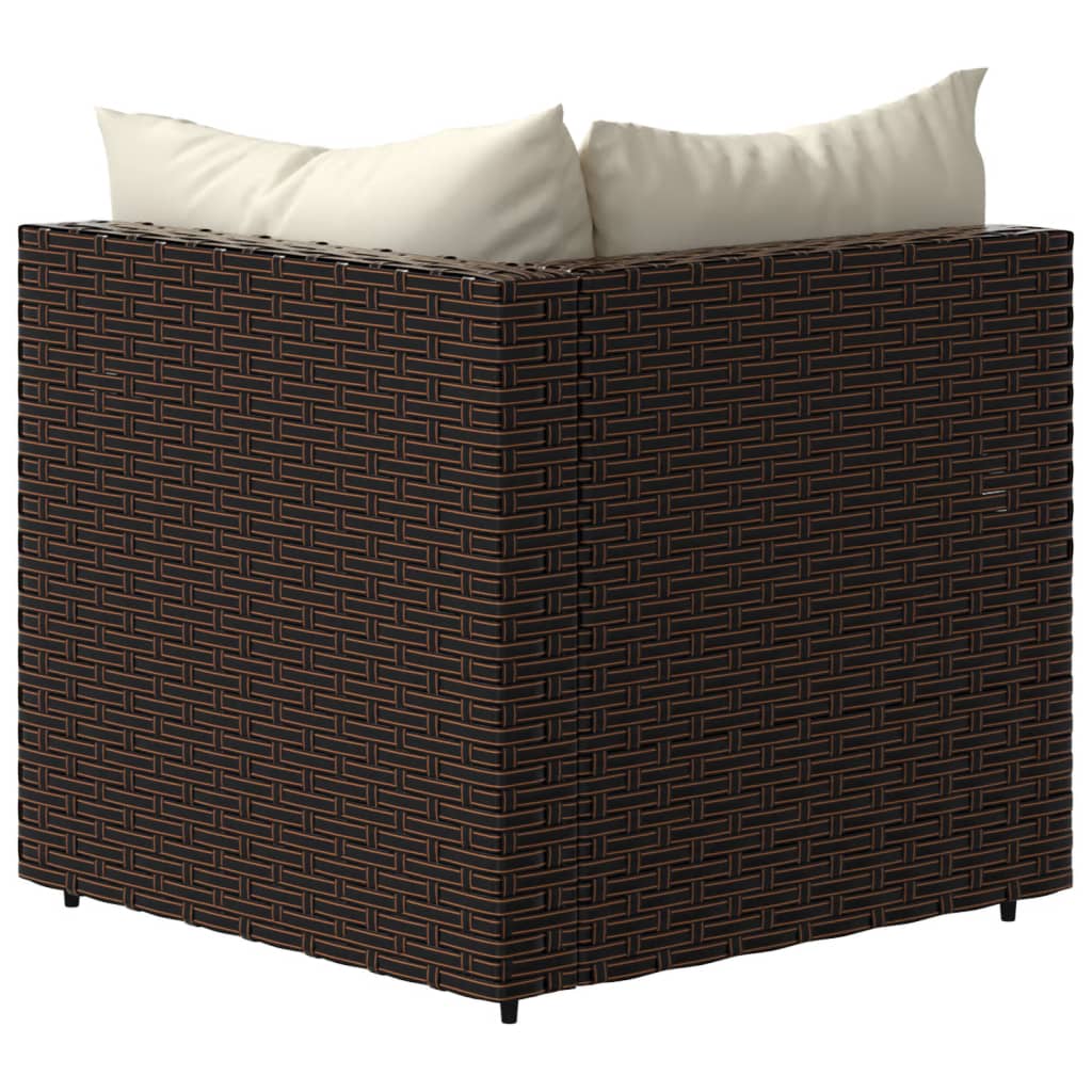 Divano Angolare da Giardino con Cuscini in Polyrattan Marrone - homemem39