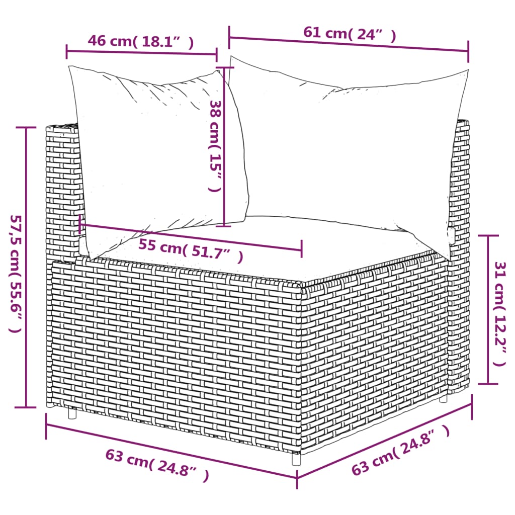 Divano Angolare da Giardino con Cuscini in Polyrattan Marrone - homemem39