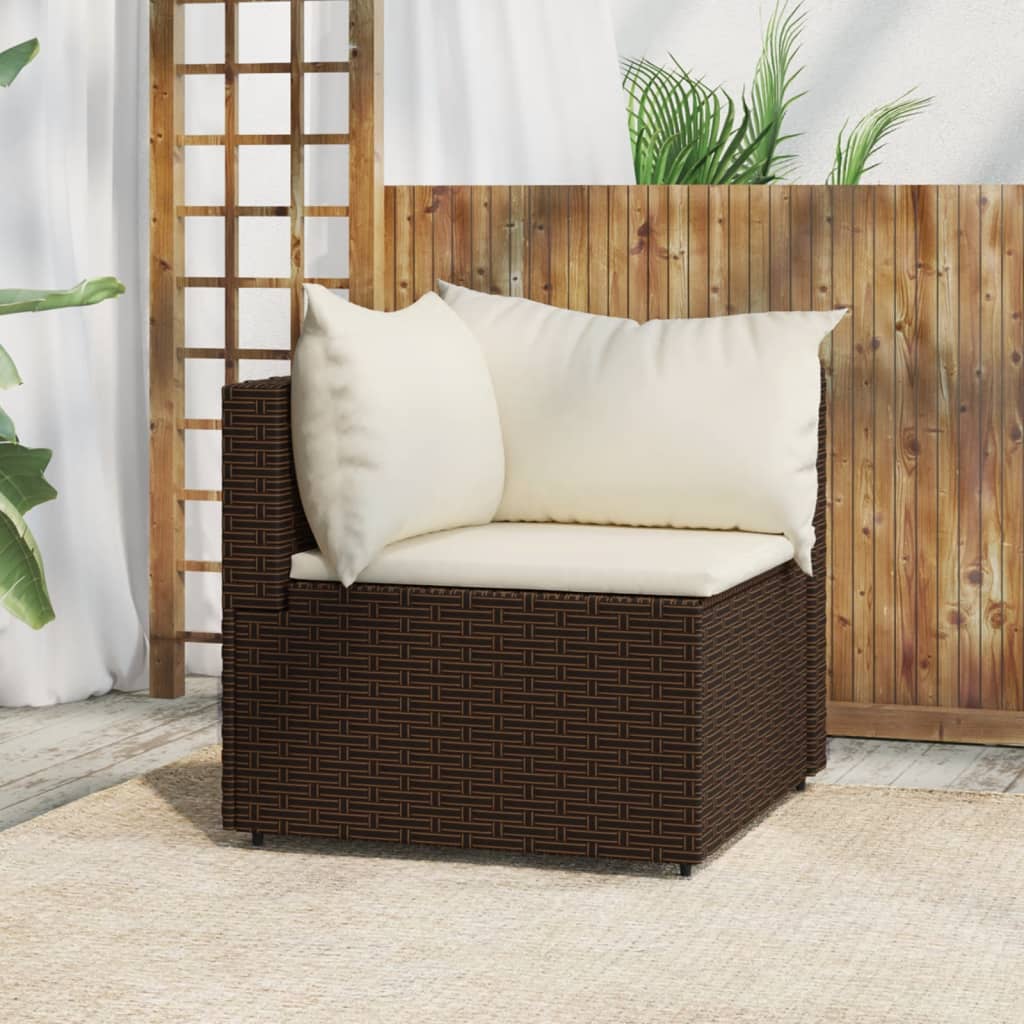 Divano Angolare da Giardino con Cuscini in Polyrattan Marrone - homemem39