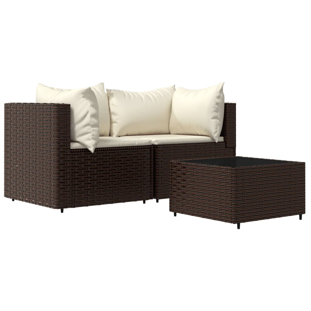 Set Mobili da Giardino 3 pz con Cuscini in Polyrattan Marrone - homemem39