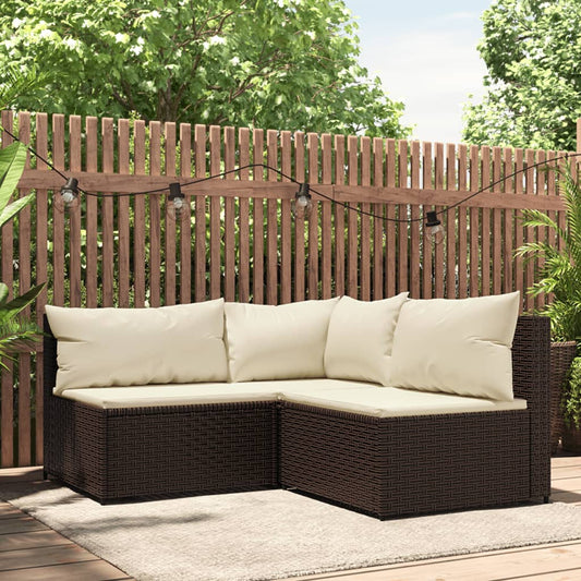 Set Mobili da Giardino 3 pz con Cuscini in Polyrattan Marrone - homemem39