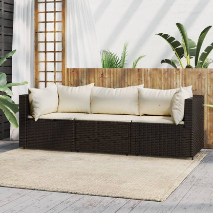 Set Mobili da Giardino 3 pz con Cuscini in Polyrattan Marrone - homemem39