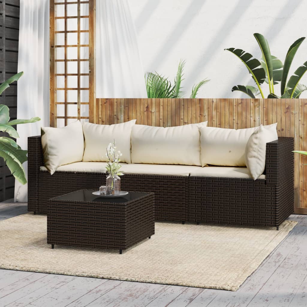 Set Mobili da Giardino 4 pz con Cuscini in Polyrattan Marrone - homemem39