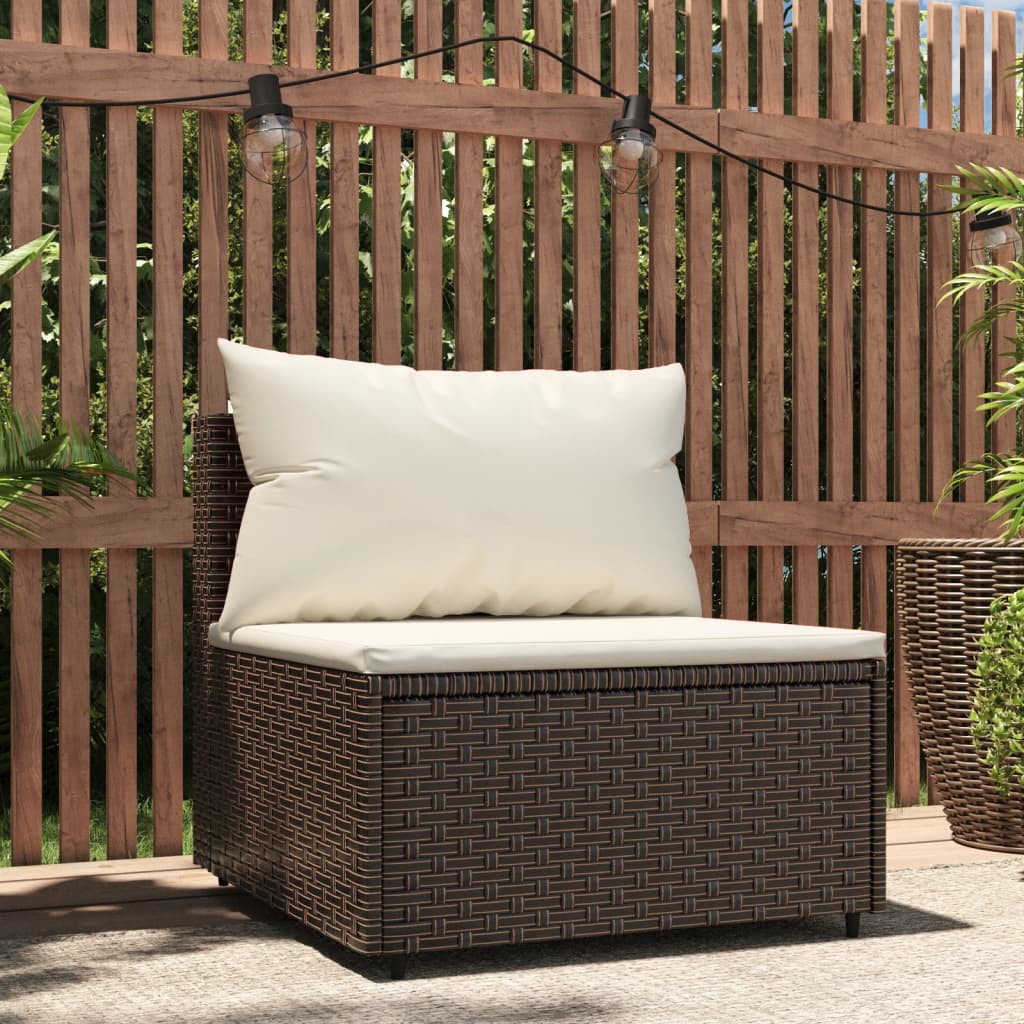 Divano Centrale da Giardino con Cuscini in Polyrattan Marrone - homemem39