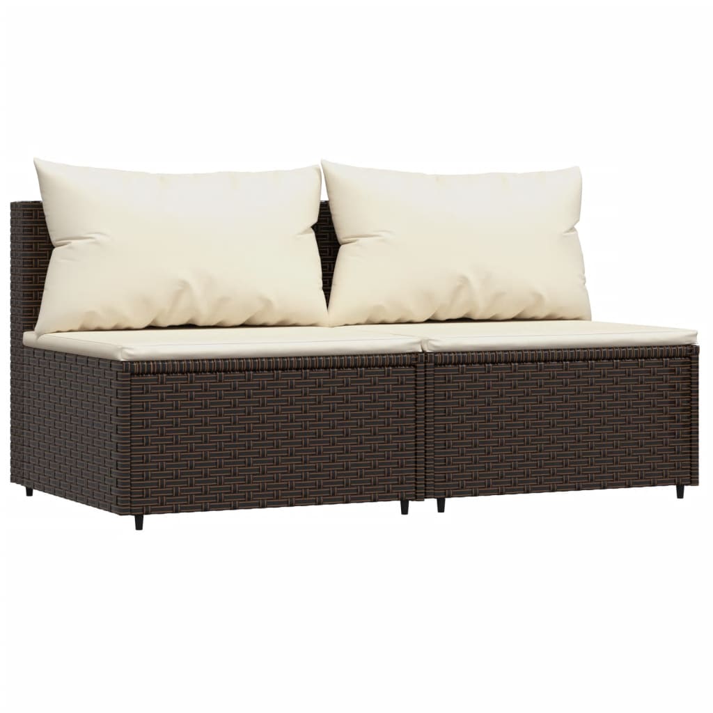 Divani Centrali da Giardino con Cuscini 2pz Polyrattan Marrone - homemem39