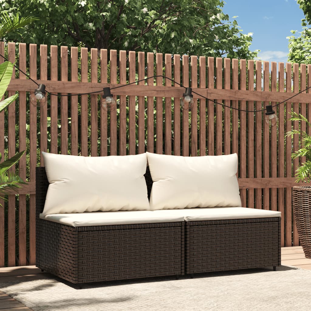 Divani Centrali da Giardino con Cuscini 2pz Polyrattan Marrone - homemem39