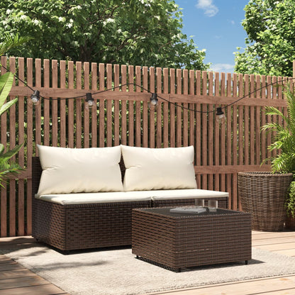 Set Mobili da Giardino 3 pz con Cuscini in Polyrattan Marrone - homemem39