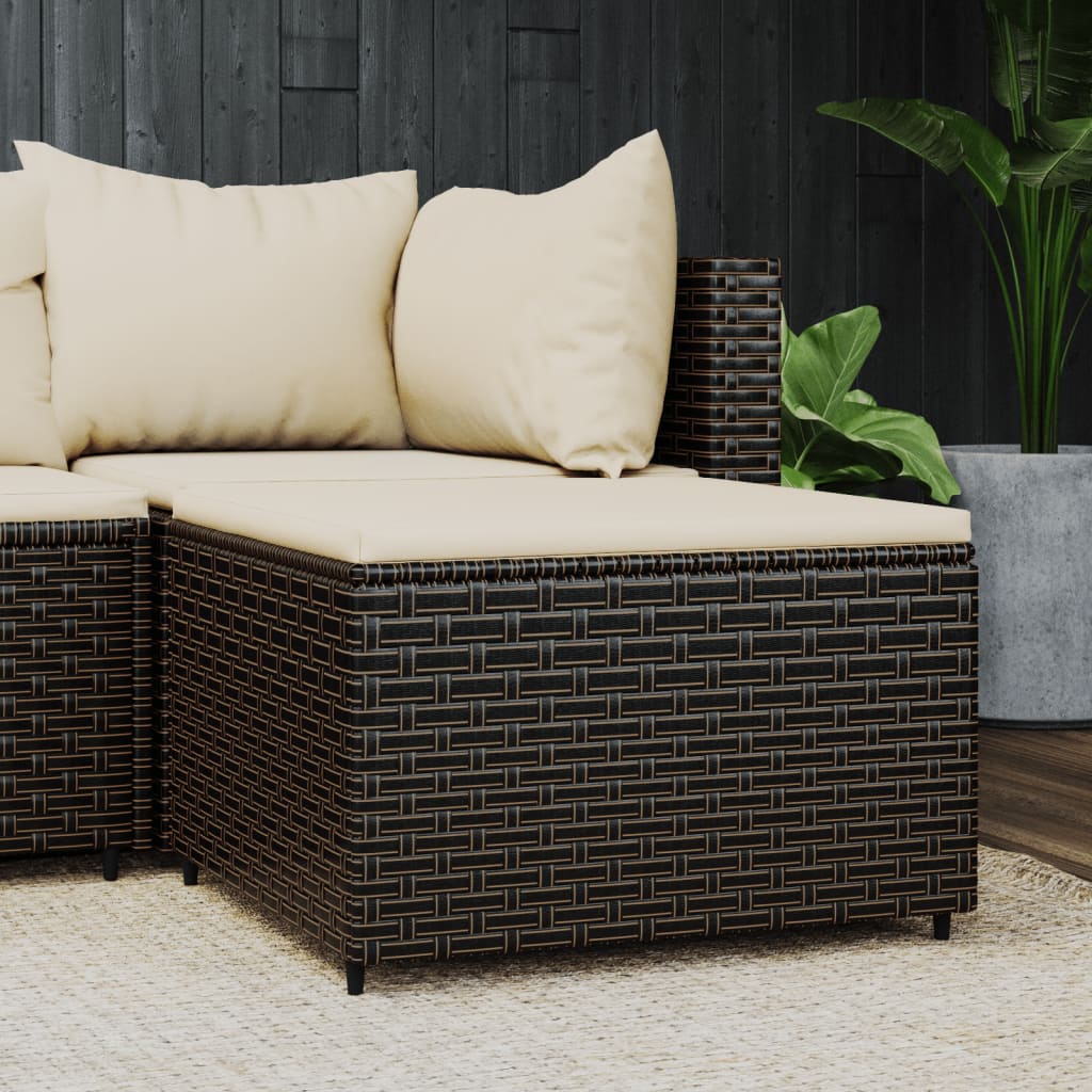 Poggiapiedi da Giardino con Cuscino in Polyrattan Marrone - homemem39