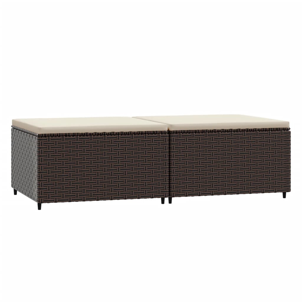 Poggiapiedi da Giardino con Cuscini 2 pz in Polyrattan Marrone - homemem39