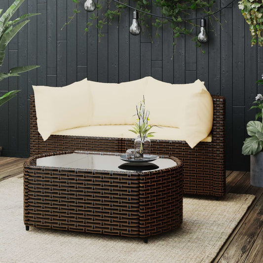 Set Mobili da Giardino 3 pz con Cuscini in Polyrattan Marrone - homemem39