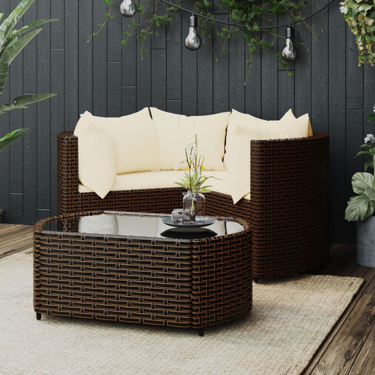 Set Mobili da Giardino 4 pz con Cuscini in Polyrattan Marrone - homemem39