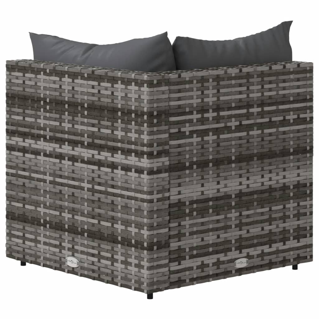 Divano Angolare da Giardino con Cuscini in Polyrattan Grigio - homemem39