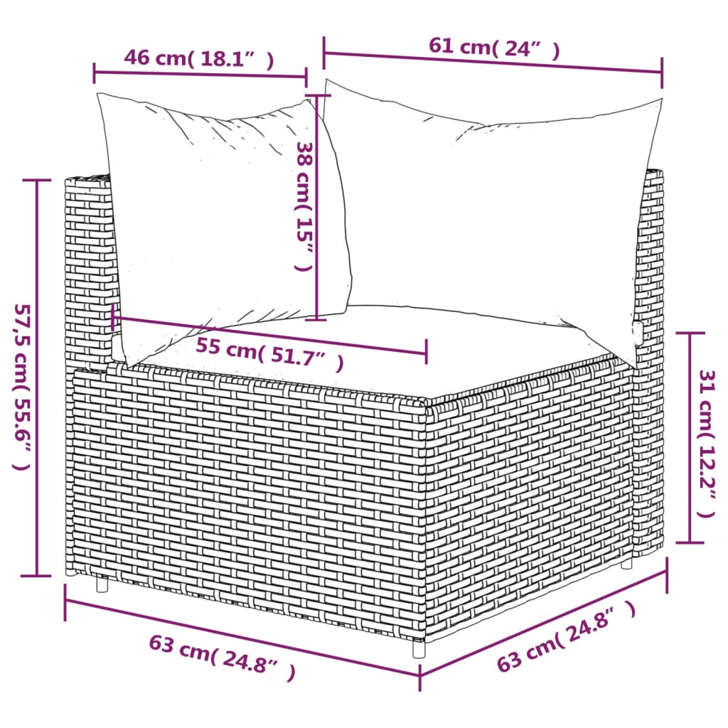 Divano Angolare da Giardino con Cuscini in Polyrattan Grigio - homemem39