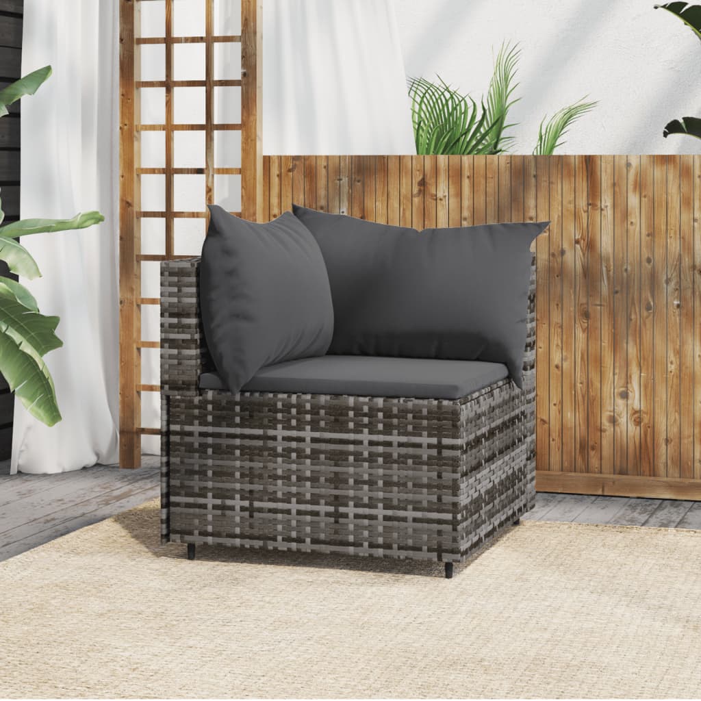 Divano Angolare da Giardino con Cuscini in Polyrattan Grigio - homemem39