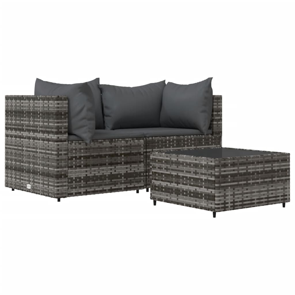 Set Divani da Giardino 3 pz con Cuscini in Polyrattan Grigio - homemem39