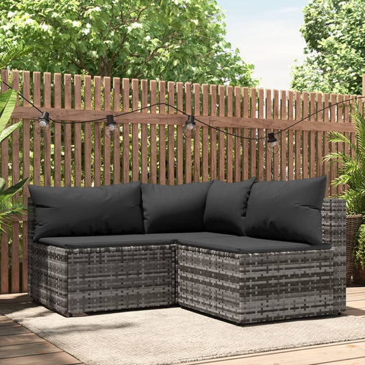 Set Divani da Giardino 3 pz con Cuscini in Polyrattan Grigio - homemem39