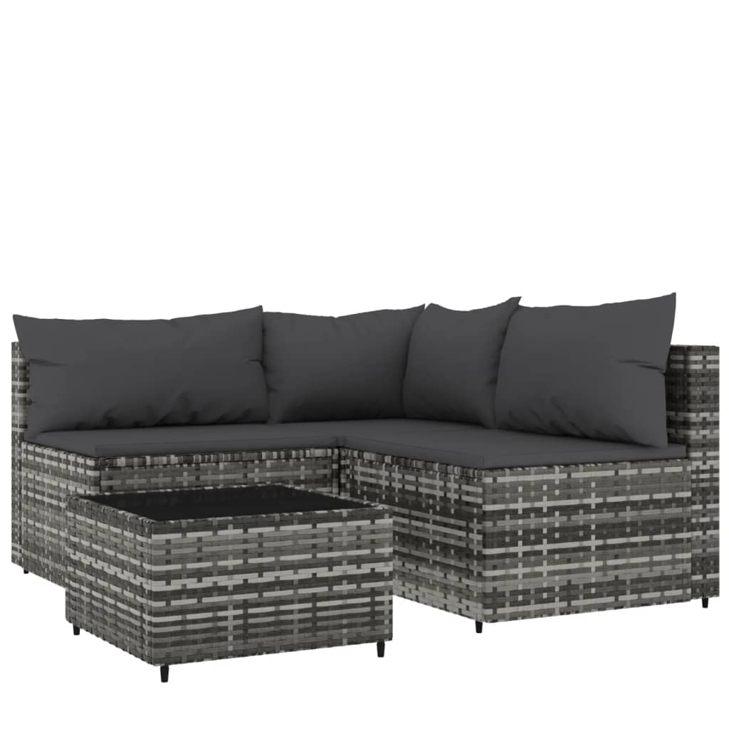 Set Divani da Giardino 4 pz con Cuscini in Polyrattan Grigio - homemem39